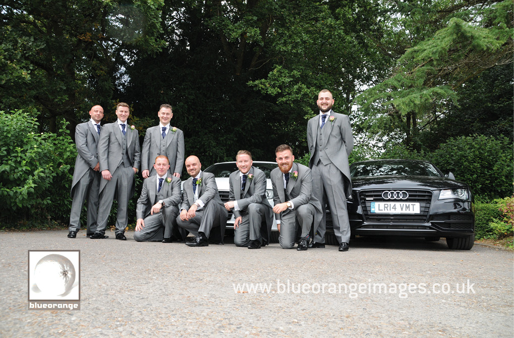 bridegroom, best men, ushers and Audis before the wedding