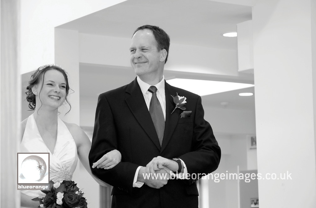 Grace and father entering the church