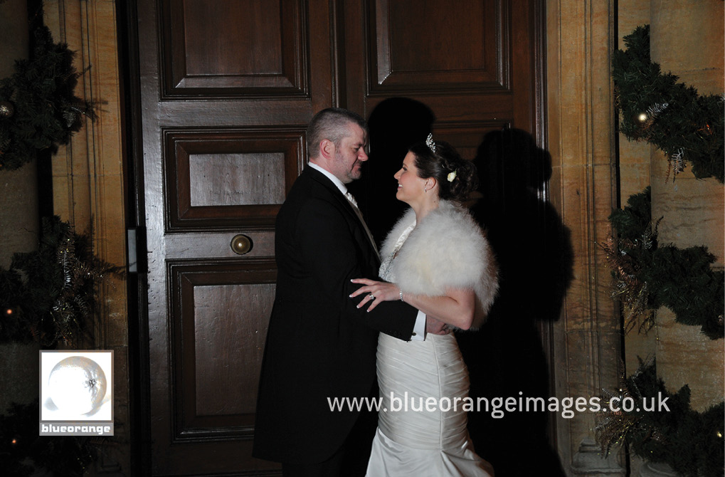 Wedding at Hunton Park venue – bride and groom, evening photos, at front door