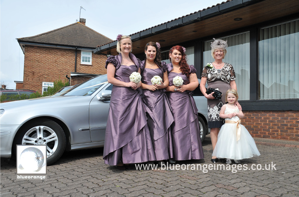 Bridesmaids, mother of the bride and flower girl, before the wedding atWoodside Community Church of the Nazarene (The Brow, Watford, WD25 7NY)