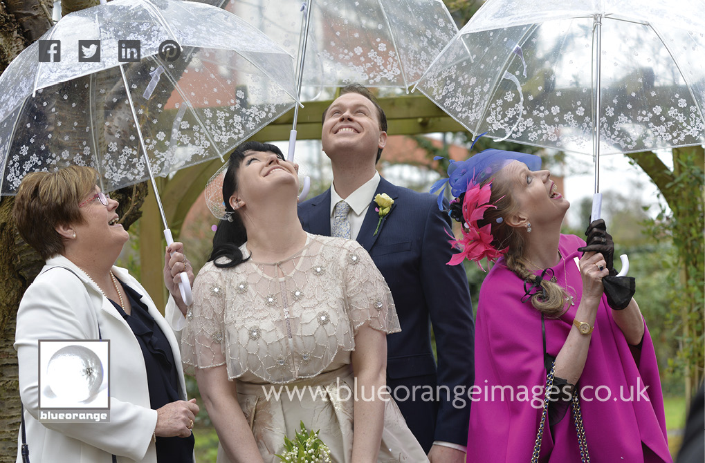 Carrie & Matt’s wedding, looks like rain – thanks Mum for the umbrellas! At Watford registry office

