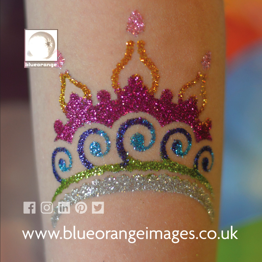 Glitter tattoos princess crown design, Blue Orange Images, Watford