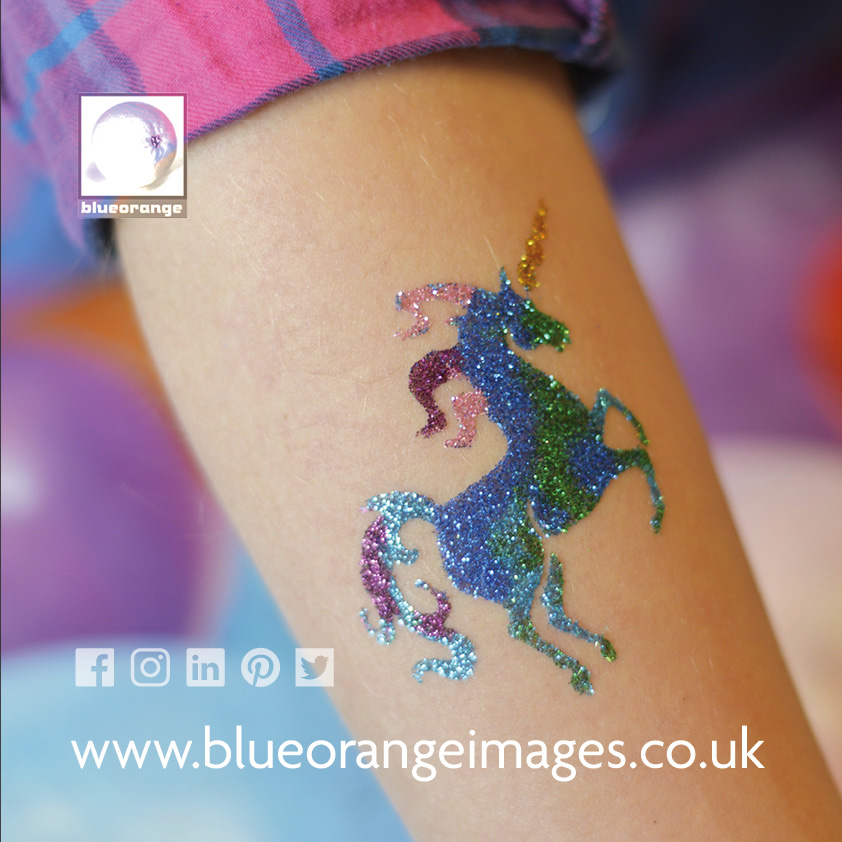 Glitter tattoos unicorn design, Blue Orange Images, Watford
