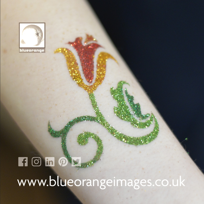 Glitter tattoos flower design, Blue Orange Images, Watford